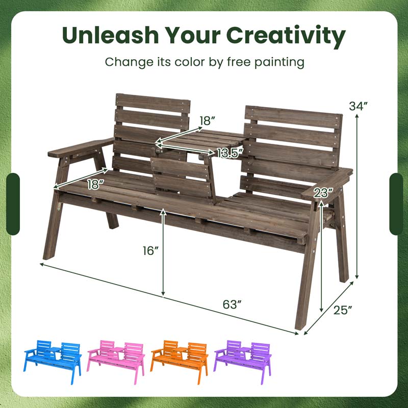 Eletriclife Outdoor Fir Wood Bench with Foldable Middle Table