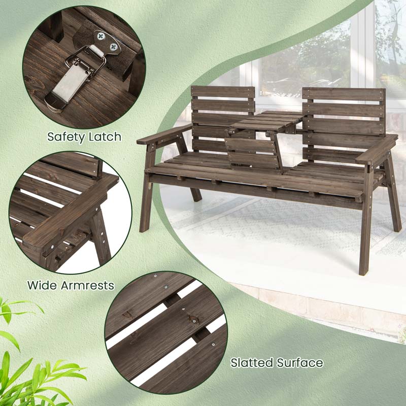 Eletriclife Outdoor Fir Wood Bench with Foldable Middle Table