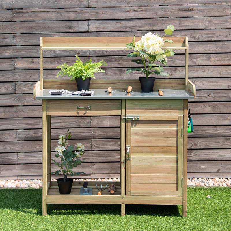 Eletriclife Outdoor Garden Wooden Work Station Potting Bench