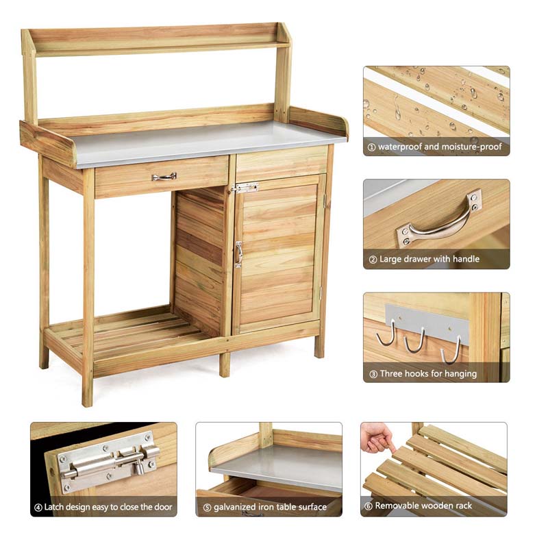 Eletriclife Outdoor Garden Wooden Work Station Potting Bench
