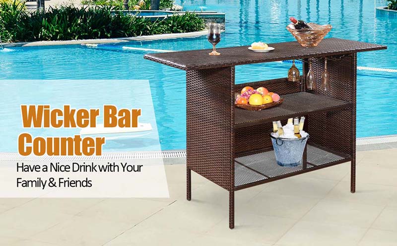 Eletriclife Outdoor Patio Rattan Bar Counter Table