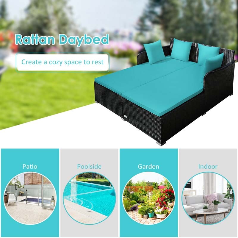 Eletriclife Outdoor Patio Rattan Daybed Thick Pillows Cushioned Sofa Furniture