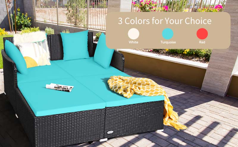 Eletriclife Outdoor Patio Rattan Daybed Thick Pillows Cushioned Sofa Furniture