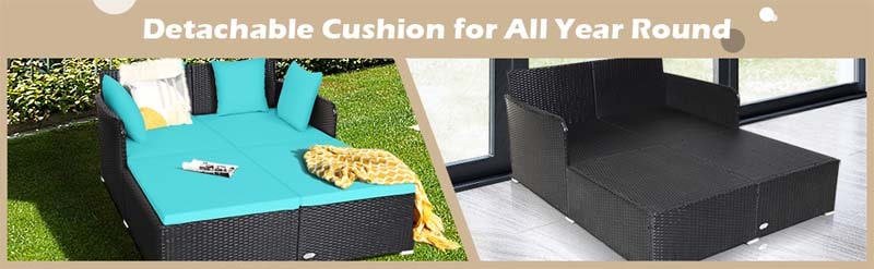 Eletriclife Outdoor Patio Rattan Daybed Thick Pillows Cushioned Sofa Furniture