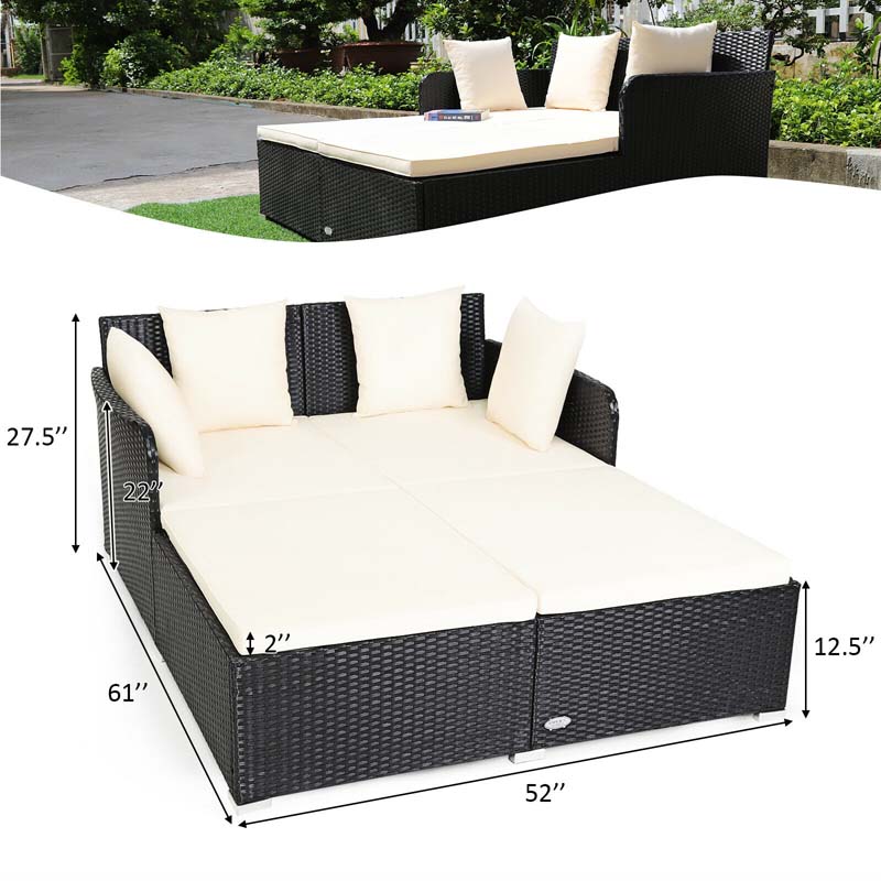 Eletriclife Outdoor Patio Rattan Daybed Thick Pillows Cushioned Sofa Furniture