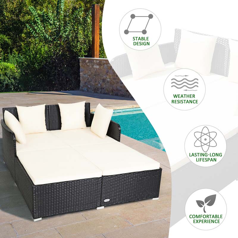 Eletriclife Outdoor Patio Rattan Daybed Thick Pillows Cushioned Sofa Furniture