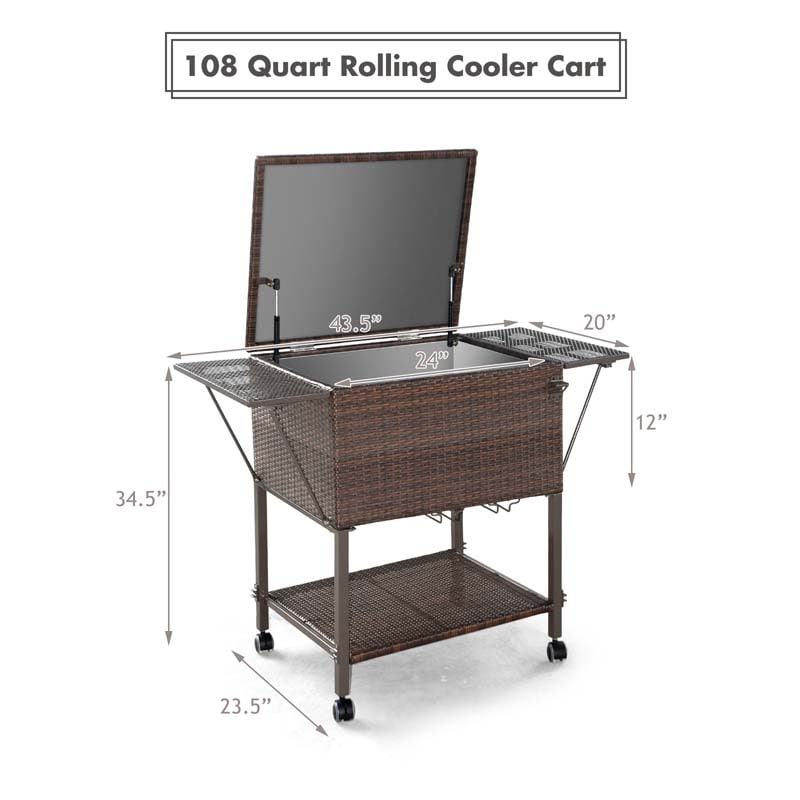 Eletriclife Outdoor Portable Rattan Cooler Cart Trolley