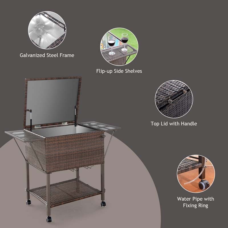 Eletriclife Outdoor Portable Rattan Cooler Cart Trolley