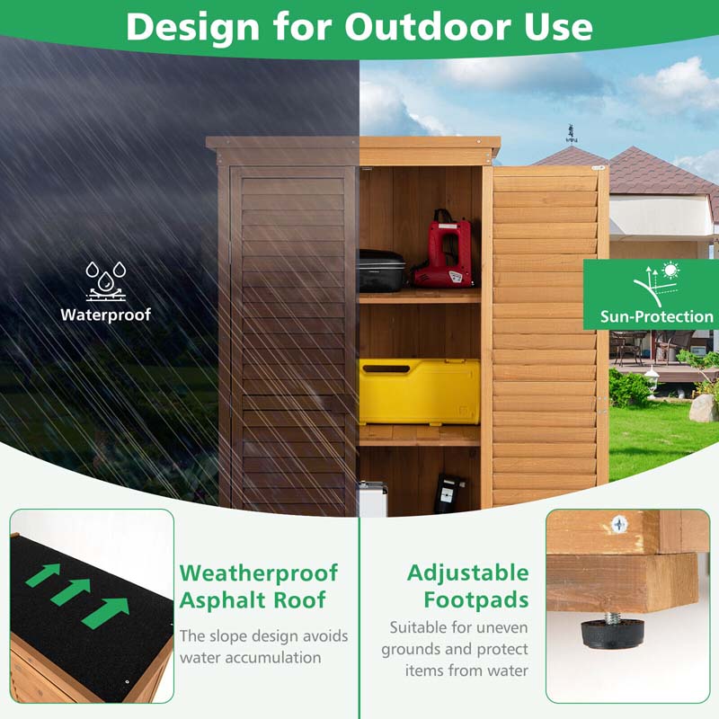 Eletriclife Outdoor Wooden Garden Tool Storage Cabinet