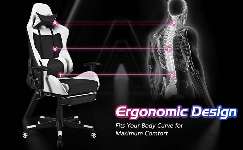 Eletriclife PU Leather Racing Chair with USB Massage Lumbar Pillow and Footrest