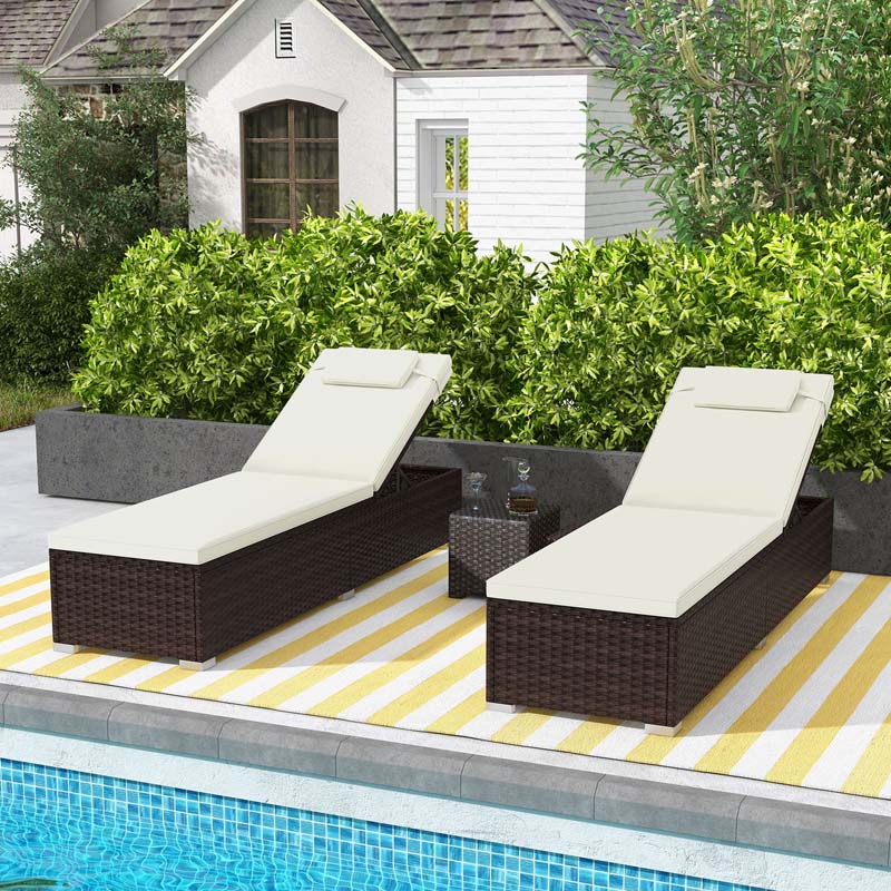 Eletriclife Patio Chaise Lounge Set of 2 with Backrest Seat Cushion and Headrest