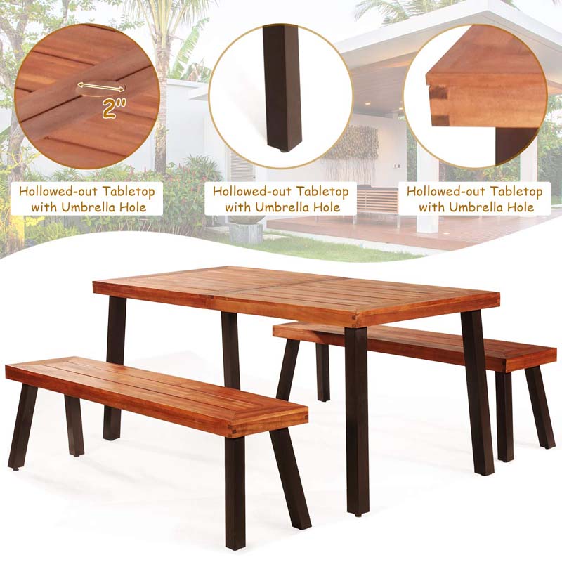 Eletriclife Patio Dining Table Set with 2 Benches