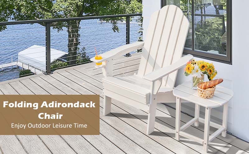 Eletriclife Patio Folding Adirondack Chair with Built-in Cup Holder