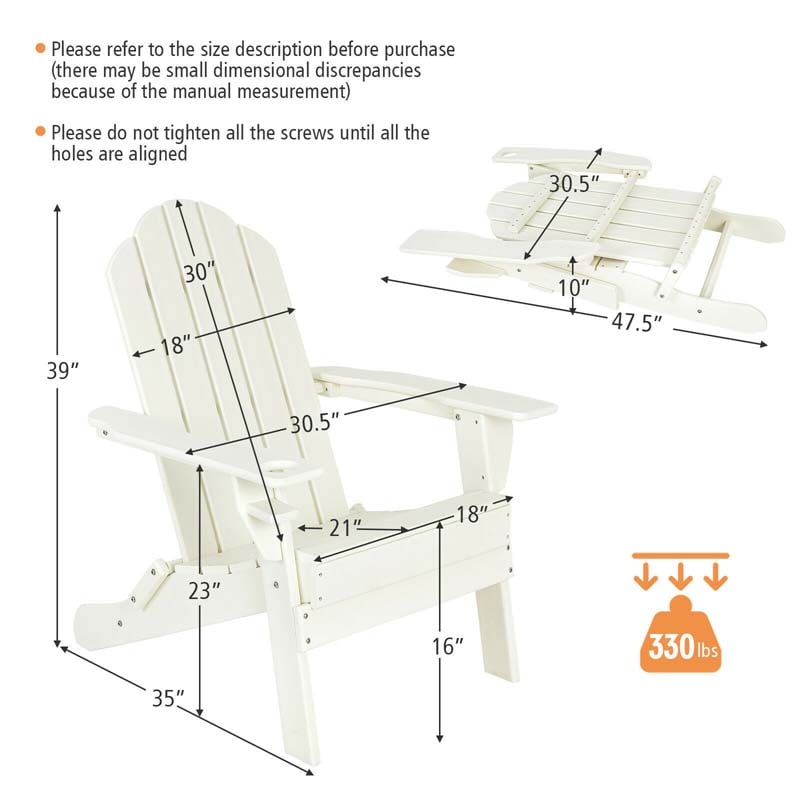 Eletriclife Patio Folding Adirondack Chair with Built-in Cup Holder