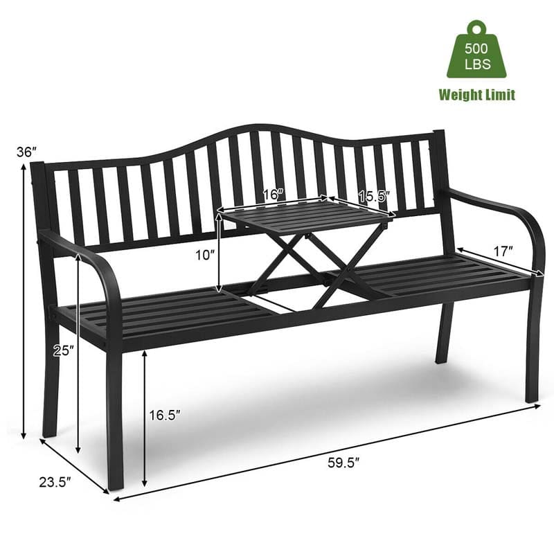 Eletriclife Patio Garden Bench Steel Frame with Adjustable Center Table