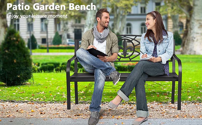 Eletriclife Patio Park Yard Outdoor Furniture Steel Bench