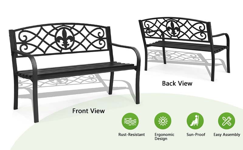 Eletriclife Patio Park Yard Outdoor Furniture Steel Bench