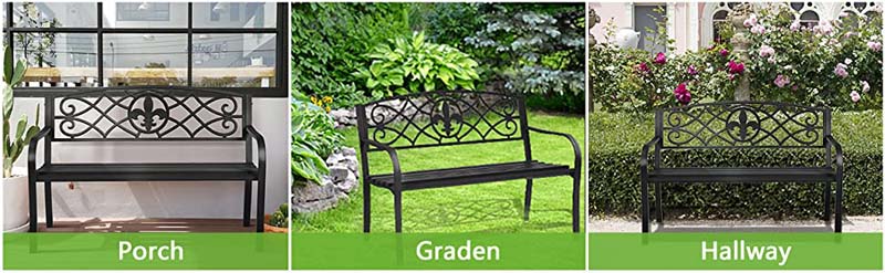 Eletriclife Patio Park Yard Outdoor Furniture Steel Bench