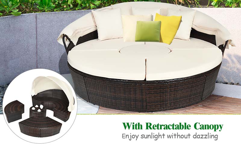 Eletriclife Patio Round Daybed Rattan Furniture Sets with Canopy