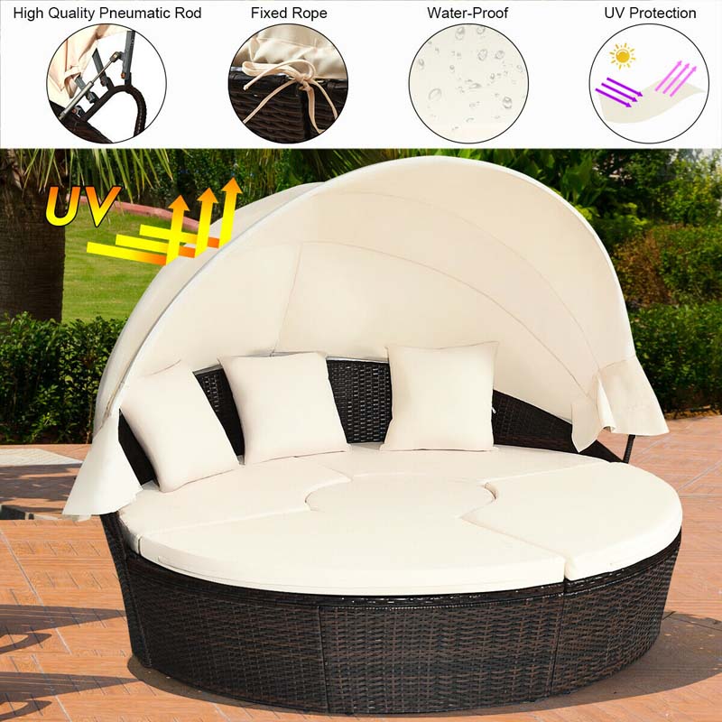 Eletriclife Patio Round Daybed Rattan Furniture Sets with Canopy