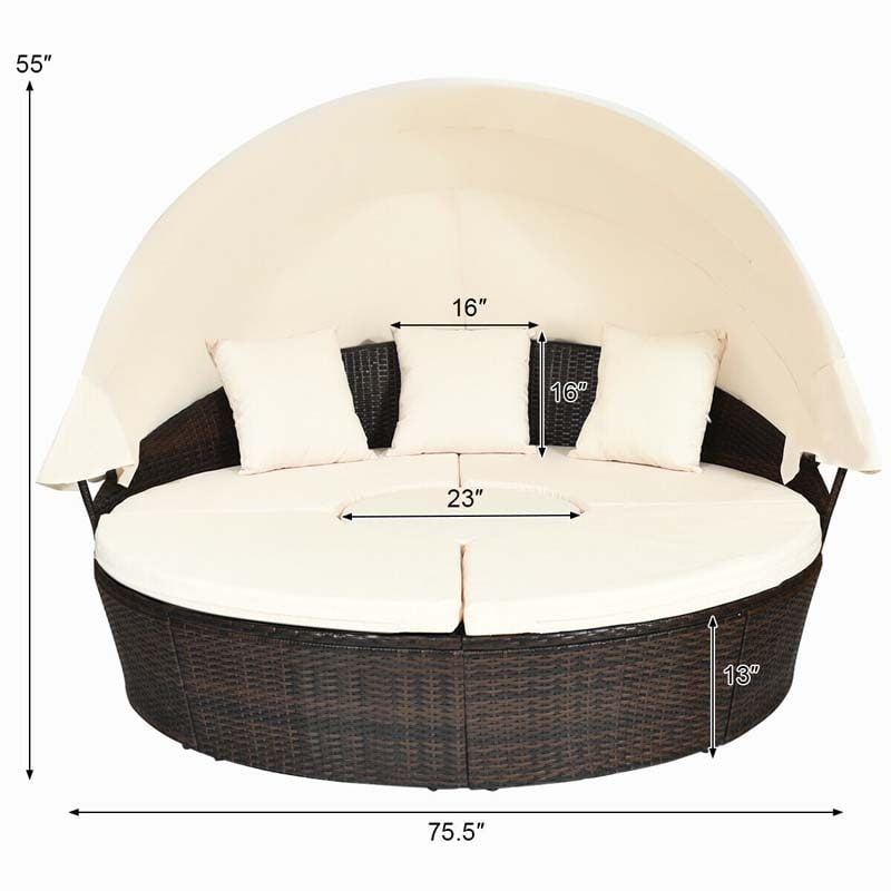 Eletriclife Patio Round Daybed Rattan Furniture Sets with Canopy