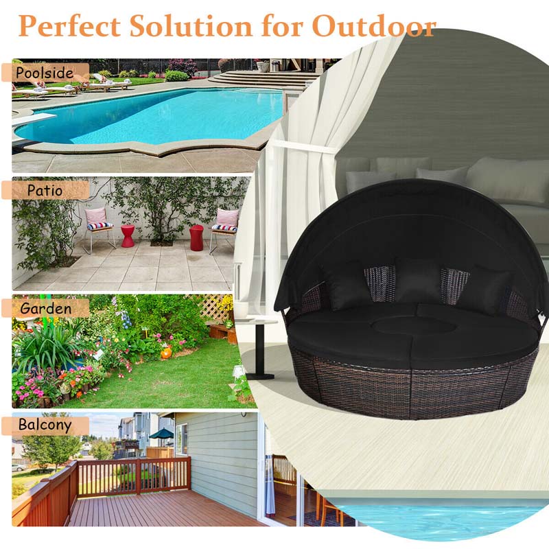 Eletriclife Patio Round Daybed Rattan Furniture Sets with Canopy