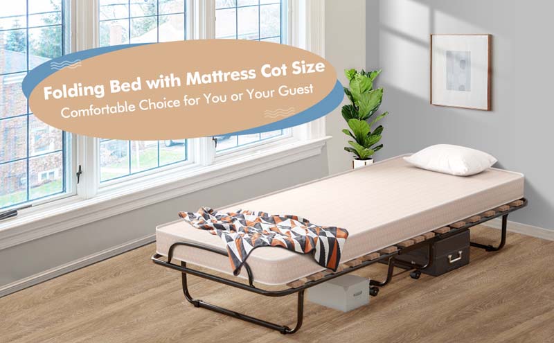 Eletriclife Portable Folding Bed with Foam Mattress and Sturdy Metal Frame