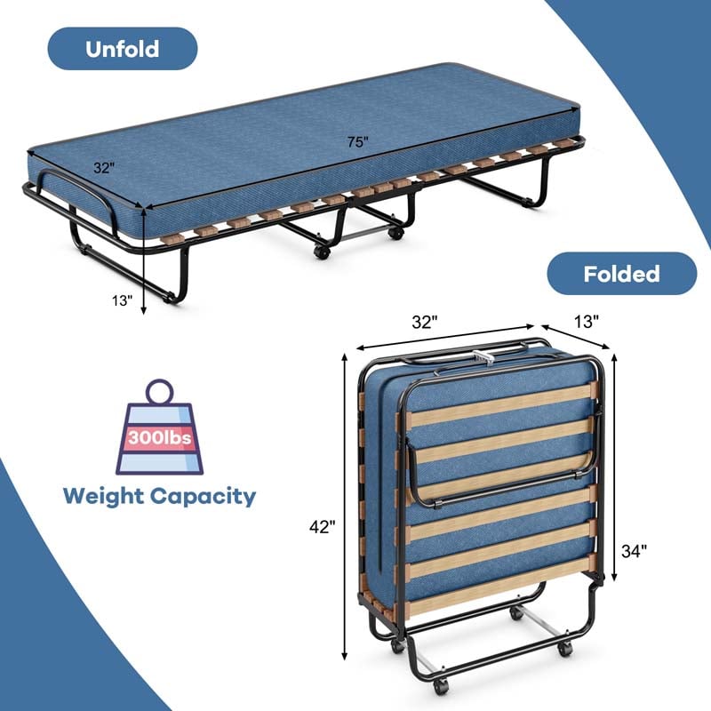 Eletriclife Portable Folding Bed with Foam Mattress and Sturdy Metal Frame