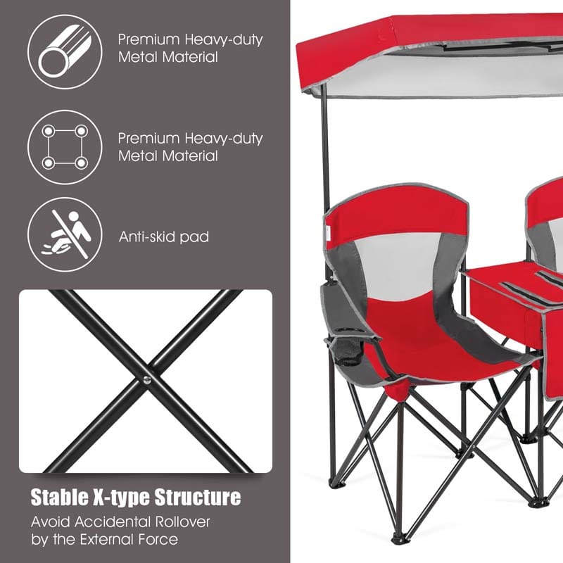 Eletriclife Double Sunshade Folding Camping Canopy Chairs with Cup Holder