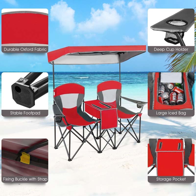Eletriclife Double Sunshade Folding Camping Canopy Chairs with Cup Holder