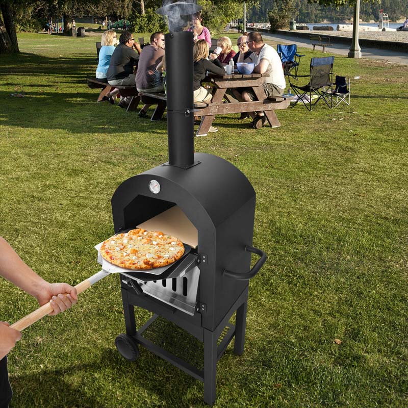 Chairliving Outdoor 2 Layer Steel Pizza Oven Cooker Portable Wood Fire Pizza Grill Maker with Waterproof Cover and Wheels