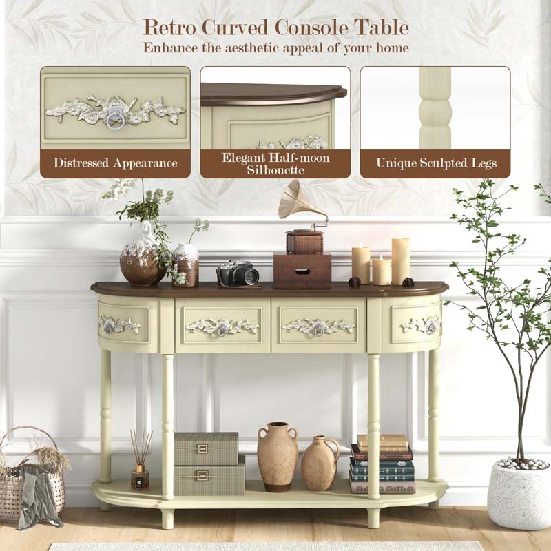 Eletriclife Retro Curved Console Table with Drawers and Solid Wood Legs