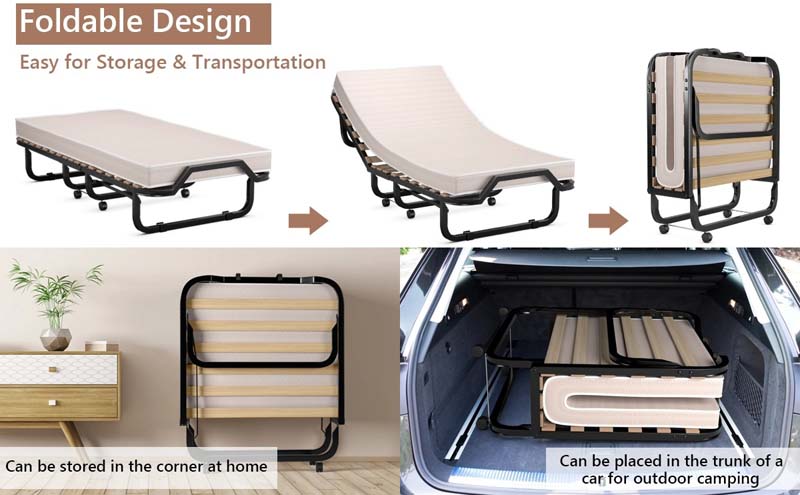 Eletriclife Rollaway Folding Bed with Memory Foam Mattress