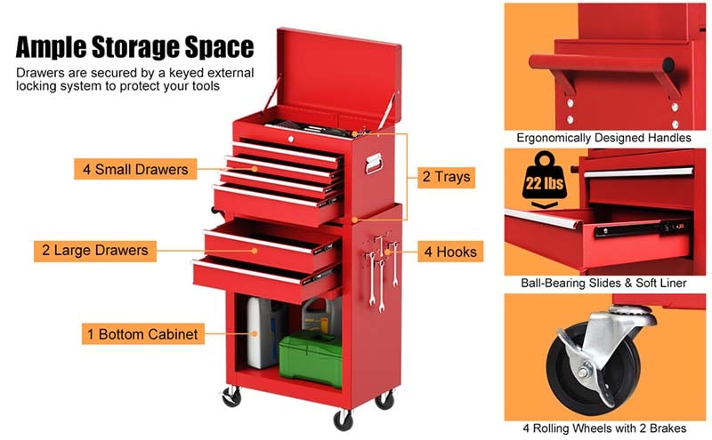 Eletriclife Rolling Cabinet Storage Chest Box Garage Toolbox