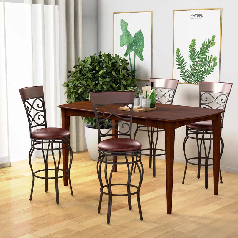 chairliving 2-Pack 30" Counter Height Bar Stools 360 Degree Swivel Vintage Dining Chairs with Leather Padded Seat 
