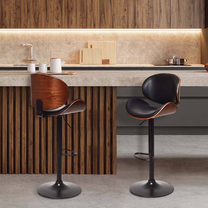 Eletriclife Set of 2 Adjustable Swivel PU Leather Bar Stools with Iron Base