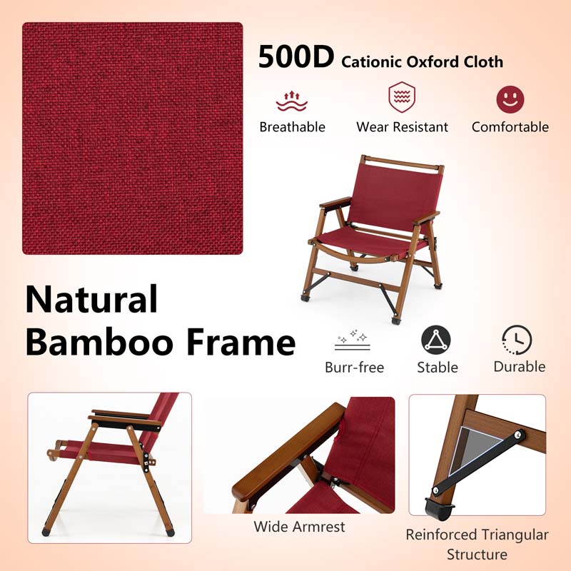 Eletriclife Set of 2 Patio Folding Camping Beach Chair with Solid Bamboo Frame