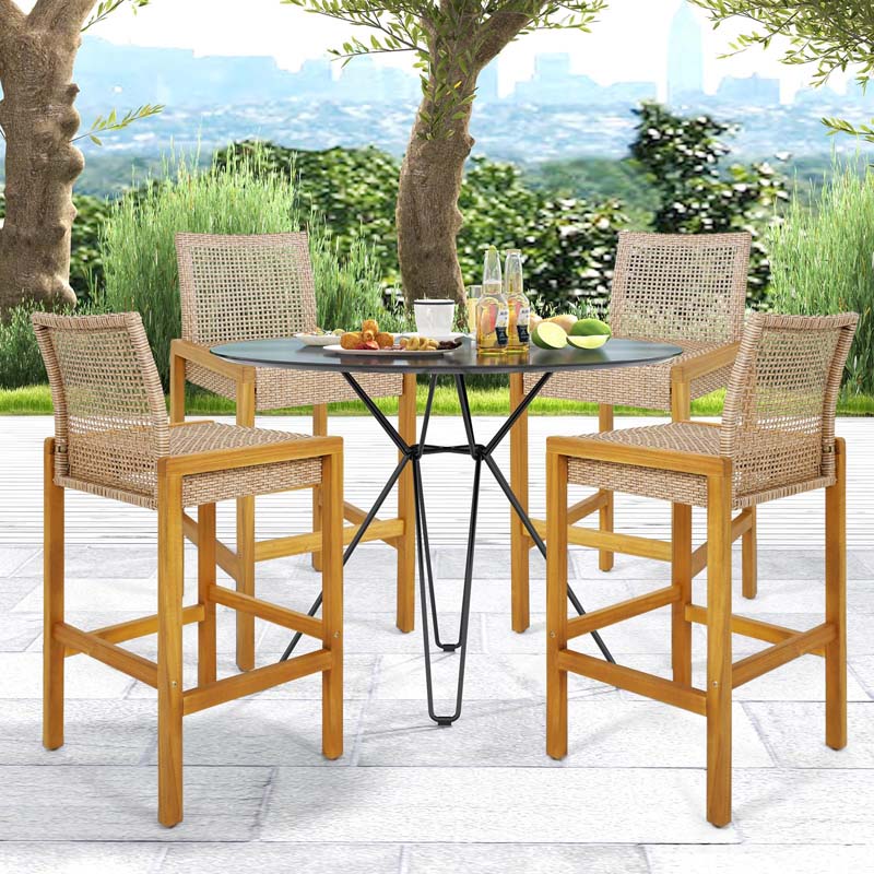 Eletriclife Set of 2 Rattan Patio Wood Barstools Dining Chairs with Backrest