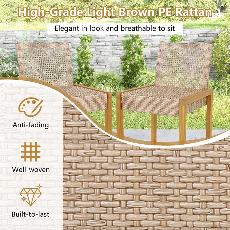 Eletriclife Set of 2 Rattan Patio Wood Barstools Dining Chairs with Backrest