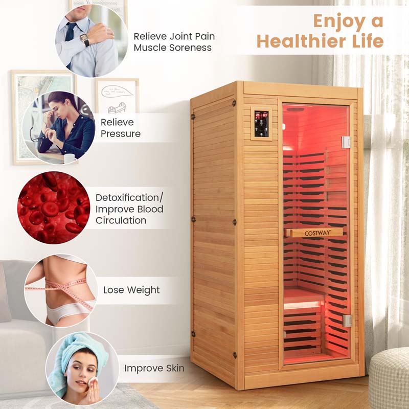 Eletriclife Single Person Far Infrared Wooden Sauna for Home