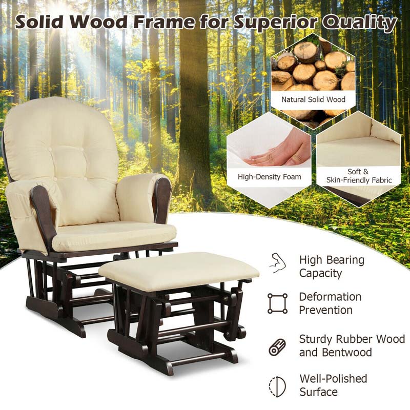 Eletriclife Solid Wood Gliding Chair Set with Pockets and Ottoman