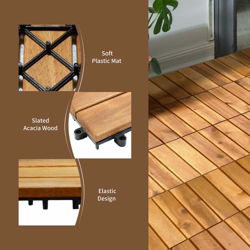 Eletriclife 27 Pieces Acacia Wood Interlocking Patio Deck Tile