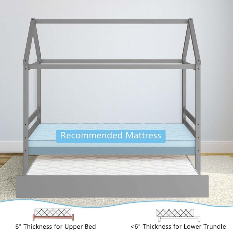 Eletriclife Twin House Bed Frame with Trundle Roof Wooden Platform Mattress Foundation
