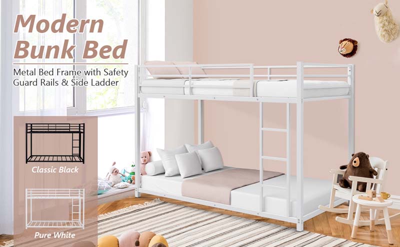 Eletriclife Twin Over Twin Bunk Bed Frame Platform with Guard Rails