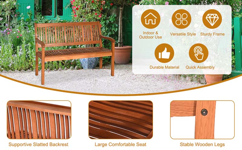 Eletriclife Two Person Solid Wood Garden Bench with Curved Backrest