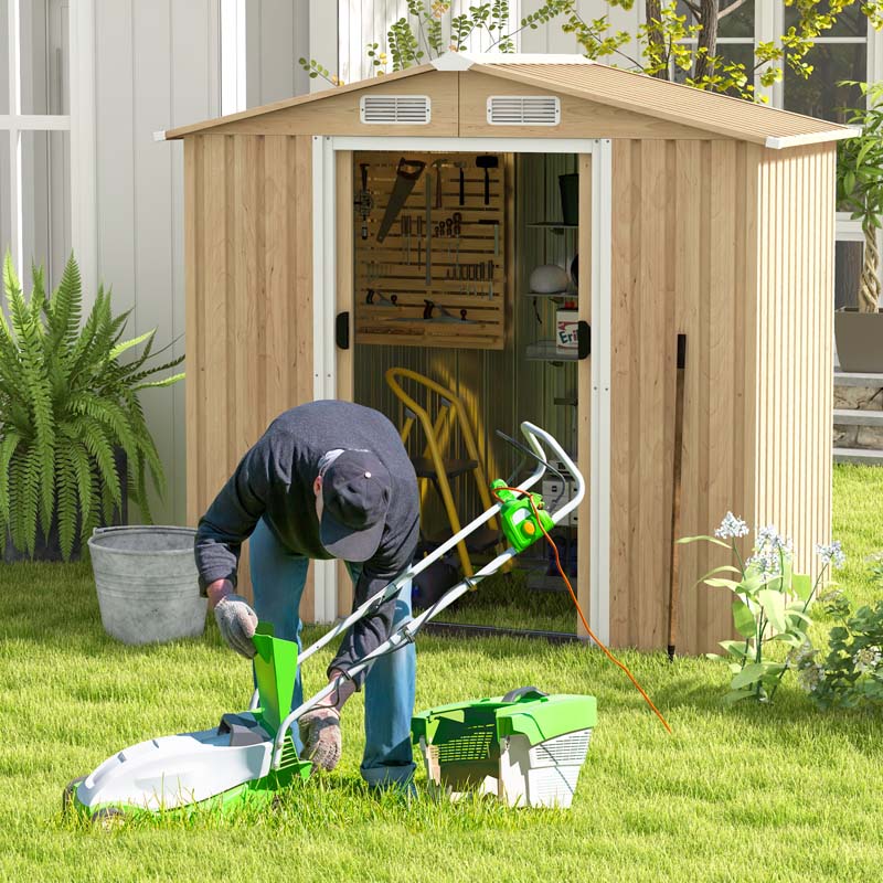 Eletriclife Weather Resistant Galvanized Steel Shed with Tilted Roof for Backyard Garden Patio Lawn