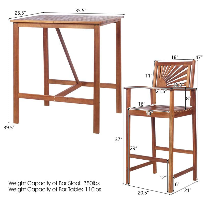 Eletriclife 3 Pieces Patio Bar Set with 2 Bar Stools and 1 Bar Table