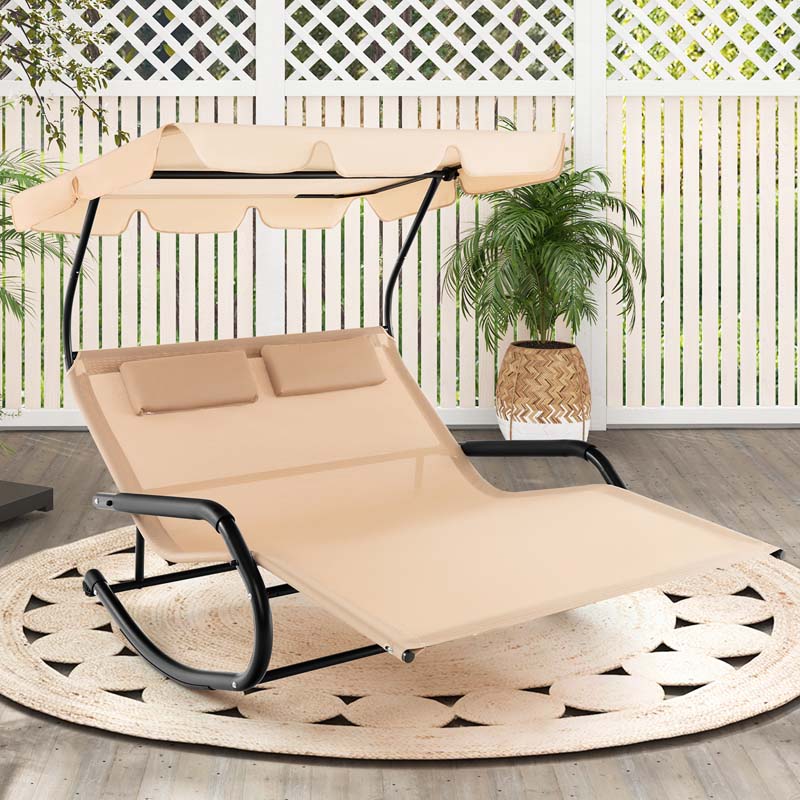 Eletriclife Outdoor 2 Persons Rocking Chaise Lounge with Canopy and Wheels