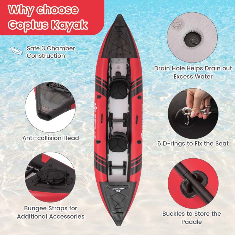 Eletriclife Inflatable 2-person Kayak Set with Aluminium Oars and Repair Kit