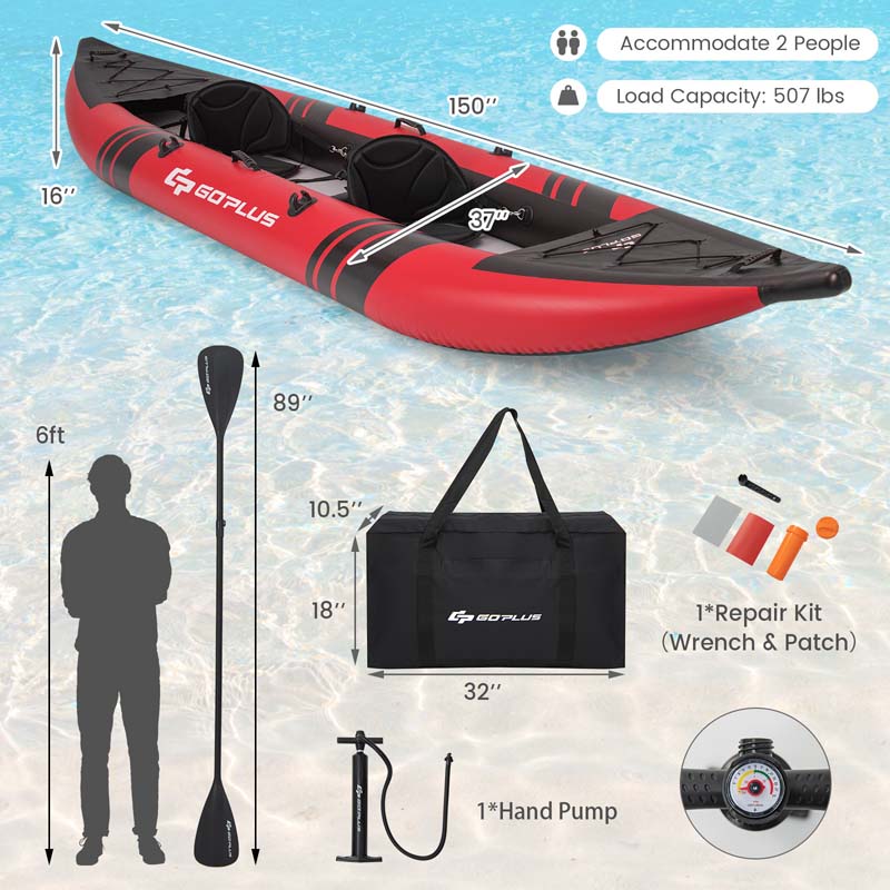 Eletriclife Inflatable 2-person Kayak Set with Aluminium Oars and Repair Kit